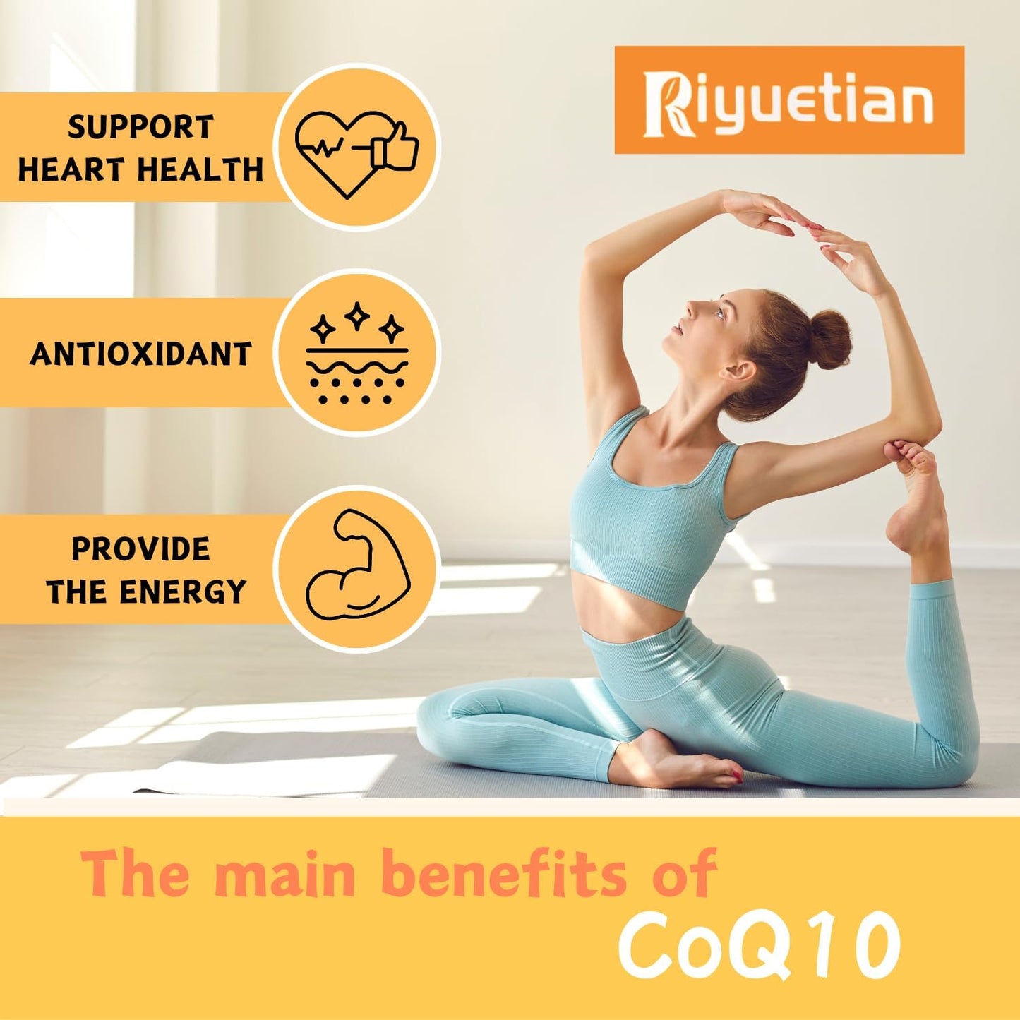 2 Pack Vegan Orange Flavored CoQ10 Gummies for Women & Men - Extra Strength CoQ10 Supplement - Riyuetian Gummies with Ubiquinol