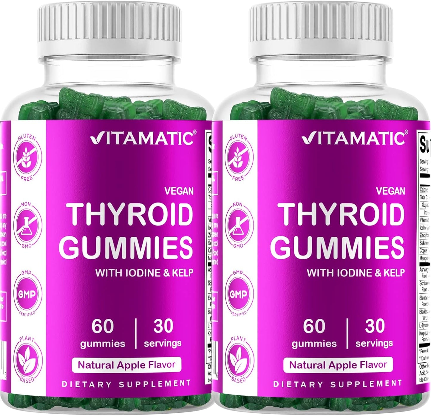 2 Pack Vegan Thyroid Support Gummies with Iodine, Kelp - 60 Count - Boost Energy, Metabolism - Plant Based Formula