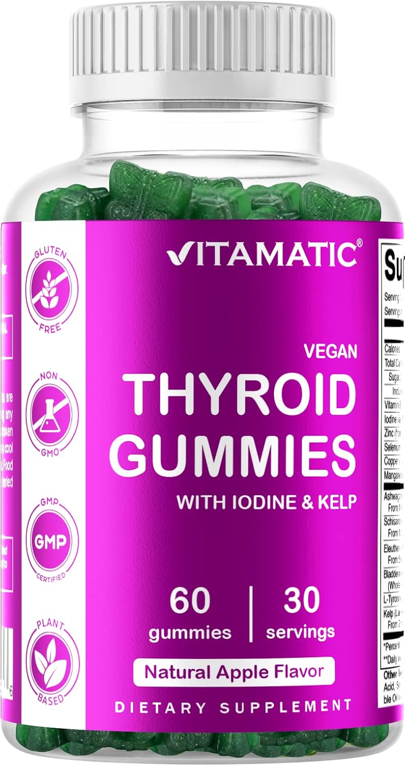 2 Pack Vegan Thyroid Support Gummies with Iodine, Kelp - 60 Count - Boost Energy, Metabolism - Plant Based Formula