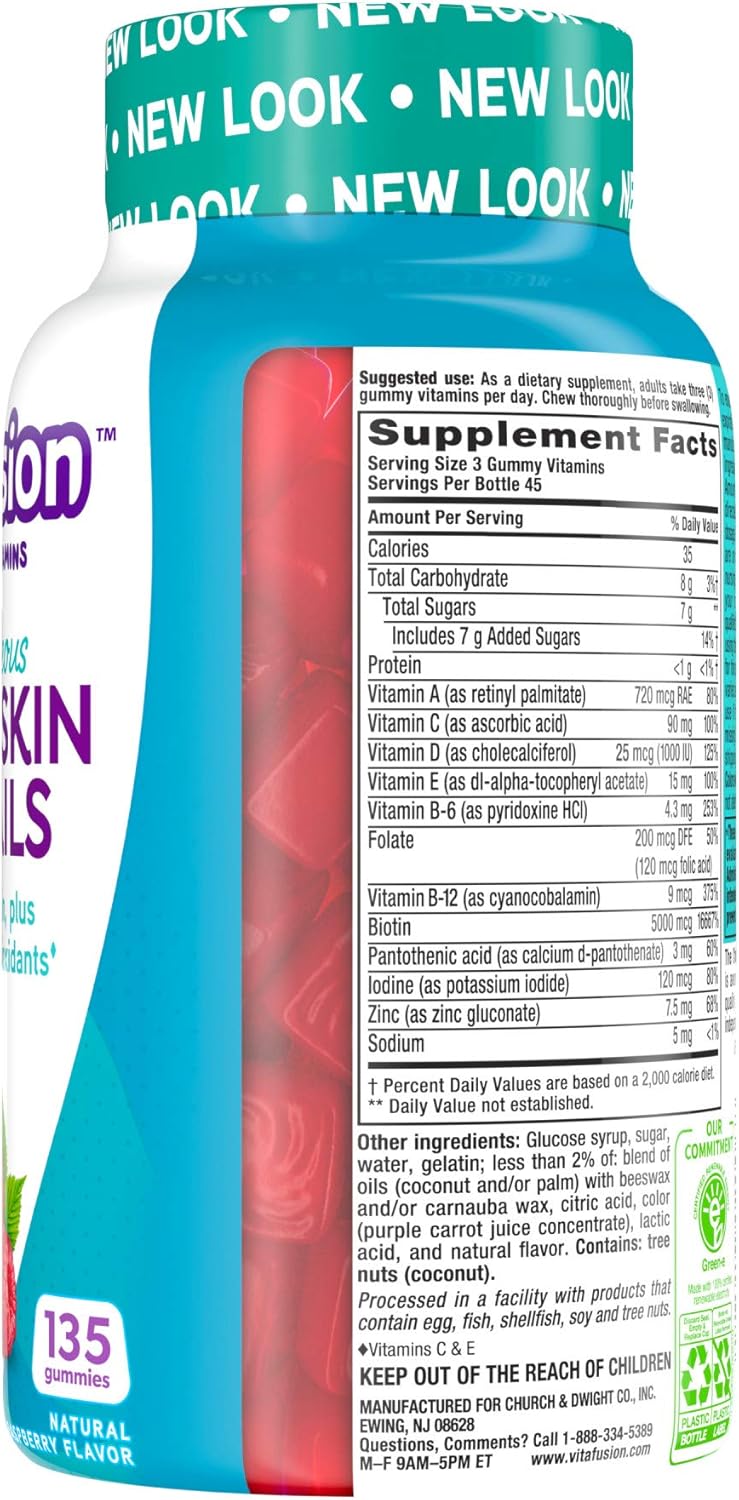 2 Pack Vitafusion Gorgeous Hair, Skin & Nails Gummy Multivitamin with Biotin, Vitamins C&E - 135ct (45 Day Supply) - Raspberry Flavor