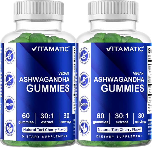2 Pack Vitamatic Ashwagandha Gummies - 60 Vegan Gummies - 30X Concentrated Extract - High in Withanolides