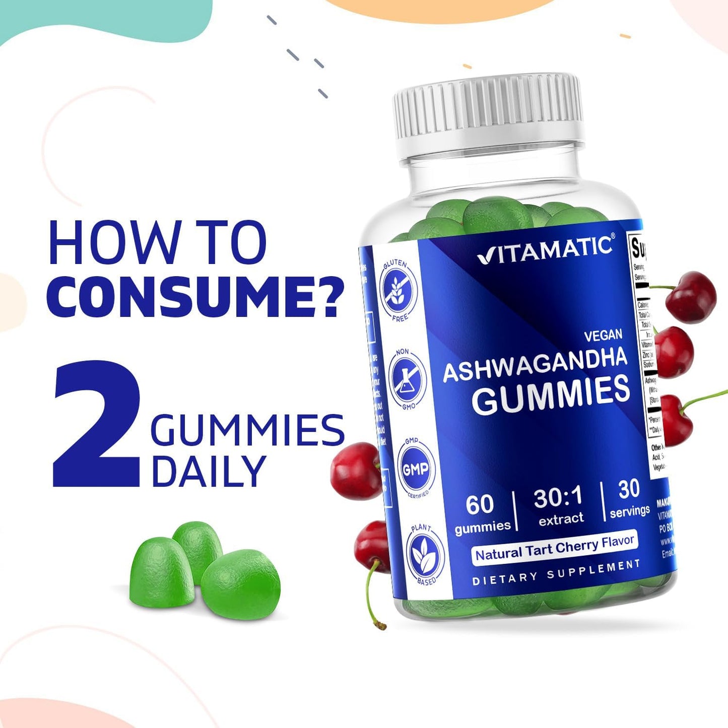 2 Pack Vitamatic Ashwagandha Gummies - 60 Vegan Gummies - 30X Concentrated Extract - High in Withanolides