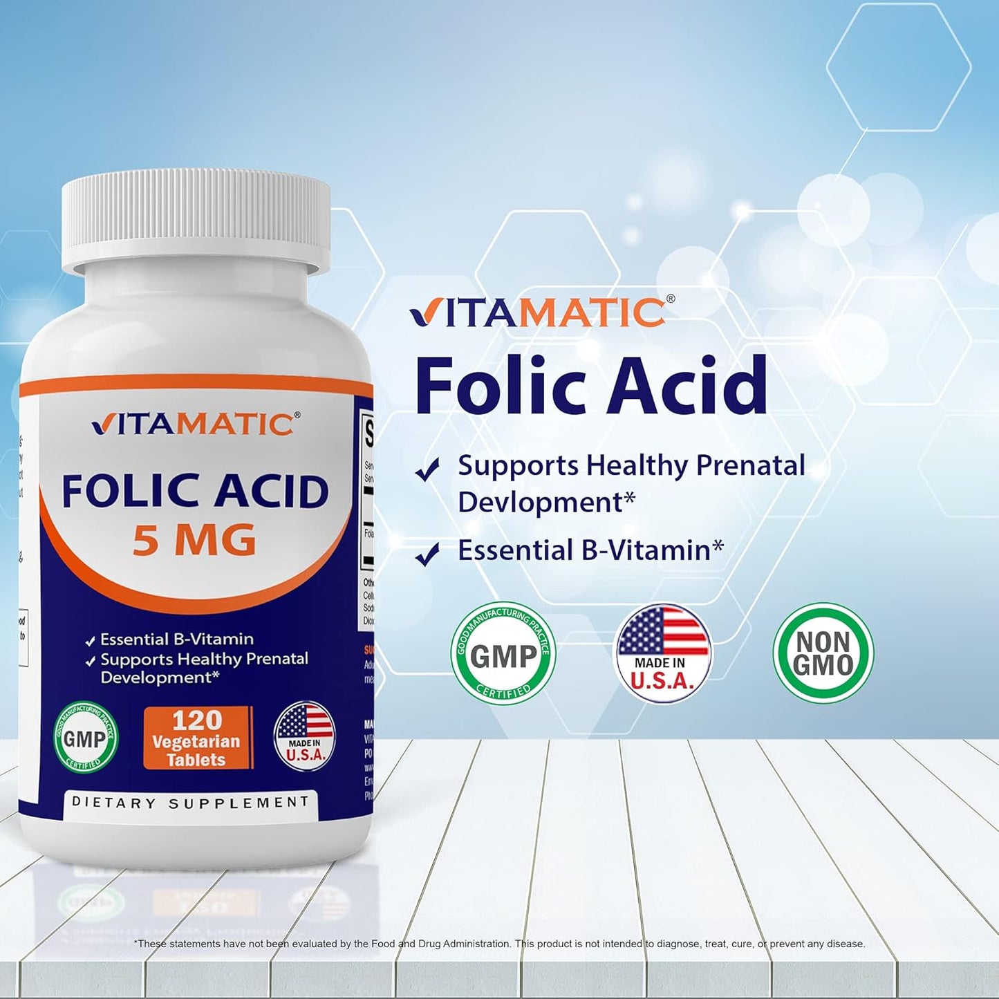2 Pack Vitamatic Folic Acid 5mg (5000 mcg) - 240 Vegetarian Tablets - Vitamin B9 Folate Supplement