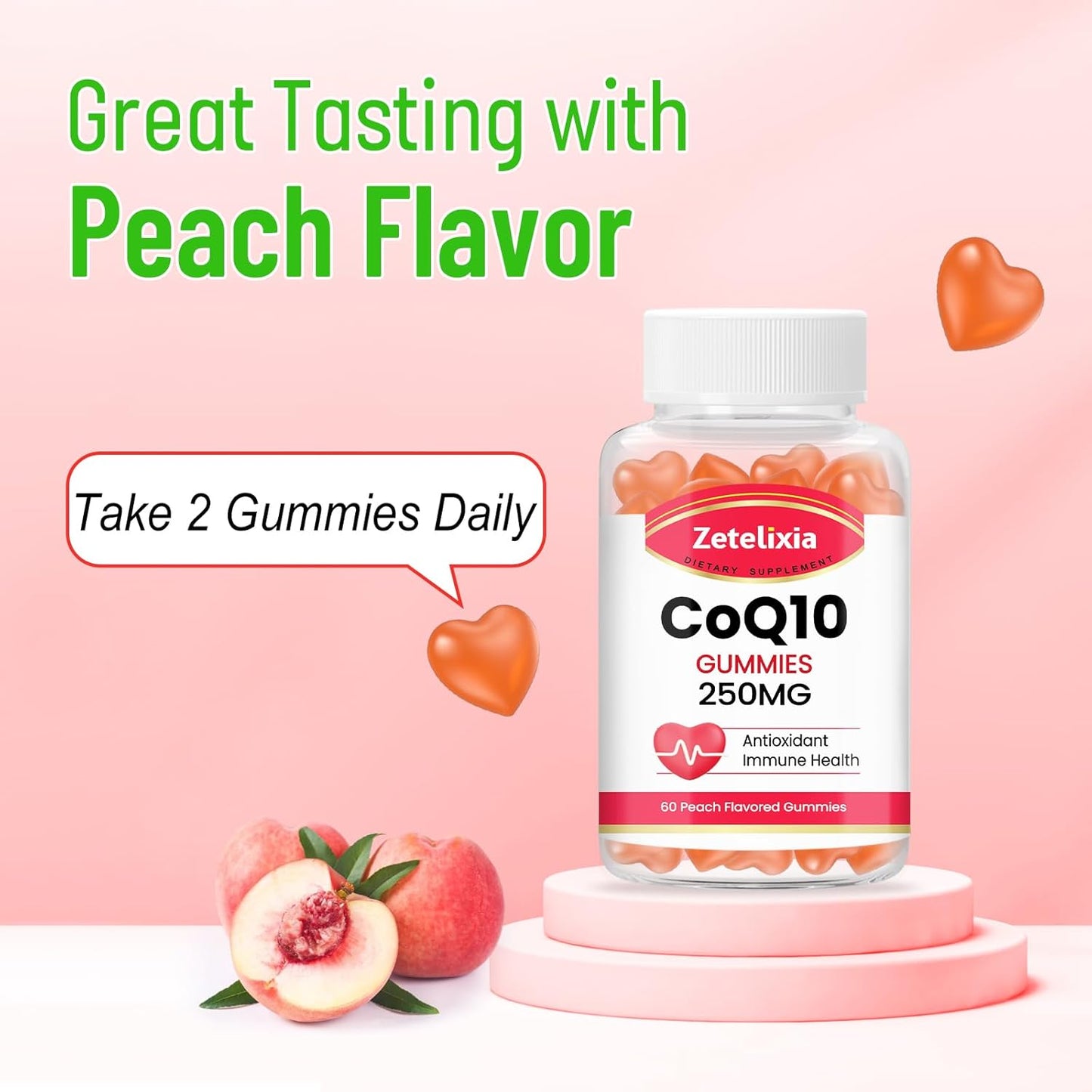 2 Pack Zetelixia CoQ10 Gummies - High Absorption Coenzyme Q10 for Energy and Antioxidant Support - 120 Peach Gummies