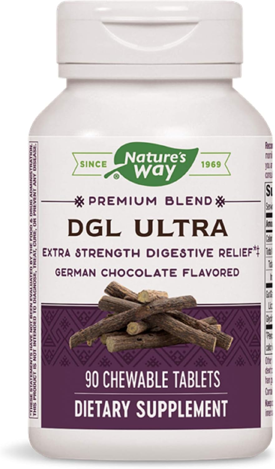 2 Packs Enzymatic Therapy Nature's Way DGL ULTRA 10:1 Extra Strength Chewables, 75mg per serving, German Chocolate Flavor, 90 Count