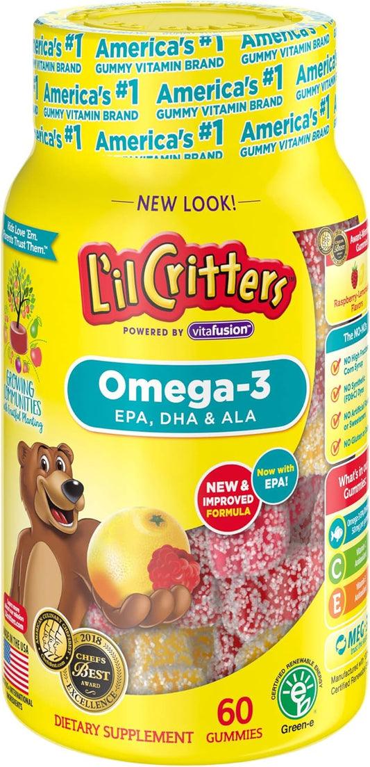 2 Packs Lil Critters Omega-3 DHA Lemonade Chewable Gummies, 60 Count Each