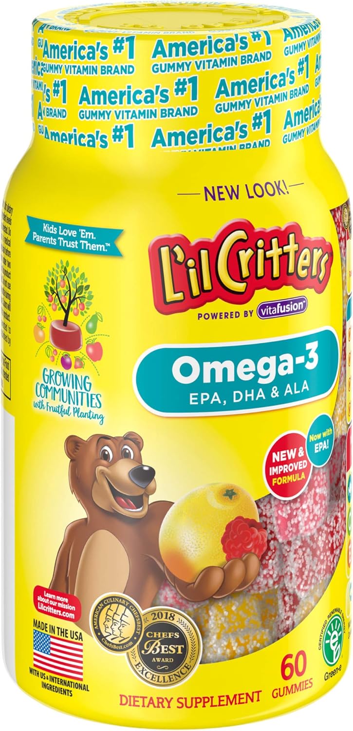 2 Packs Lil Critters Omega-3 DHA Lemonade Chewable Gummies, 60 Count Each