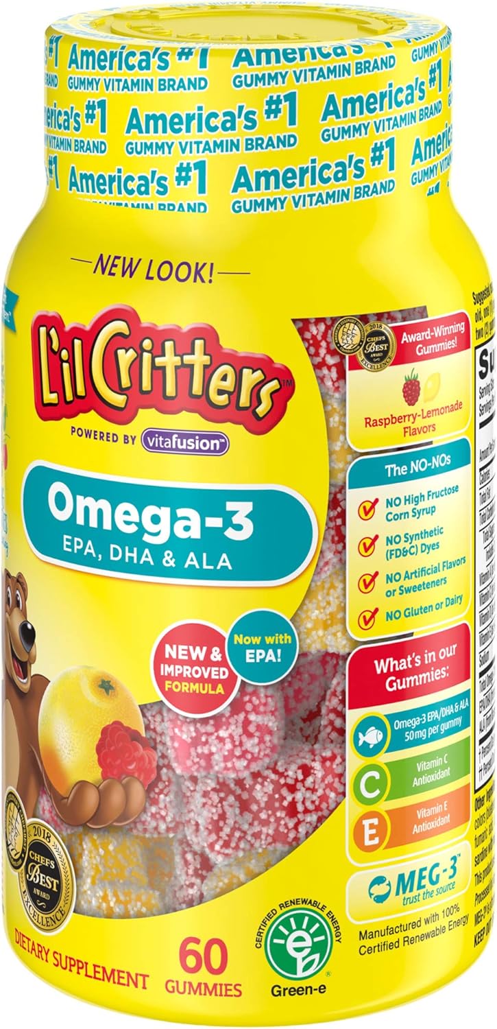 2 Packs Lil Critters Omega-3 DHA Lemonade Chewable Gummies, 60 Count Each