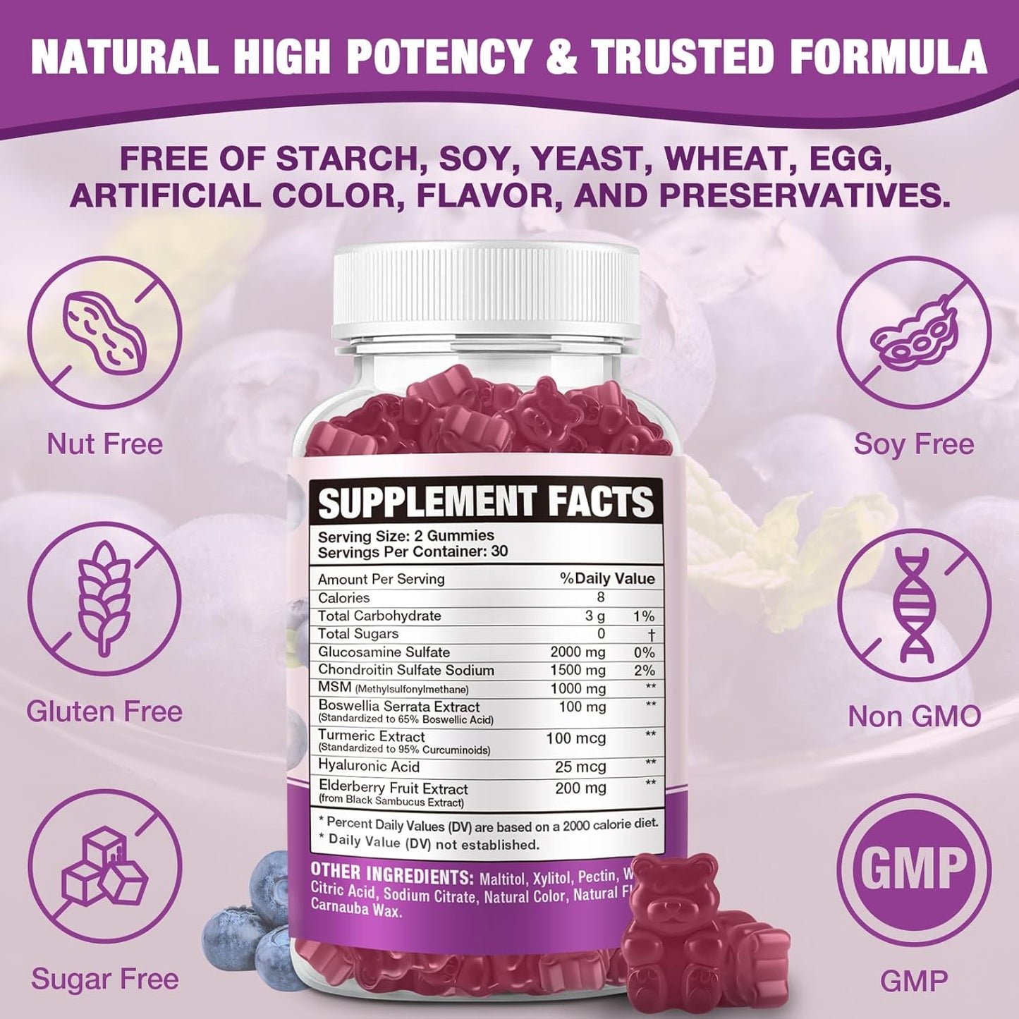 2 Packs of 2000mg Glucosamine Chondroitin Gummies - Joint Support with MSM & Turmeric - 120 Gummies