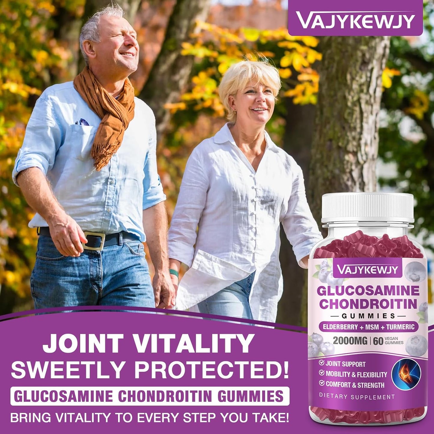 2 Packs of 2000mg Glucosamine Chondroitin Gummies - Joint Support with MSM & Turmeric - 120 Gummies