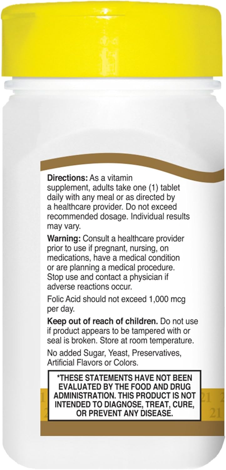 2 Packs of 21st Century Folic Acid 800 mcg Tablets, Total 360 Tablets