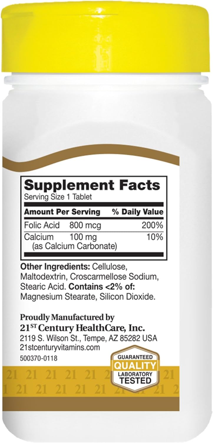 2 Packs of 21st Century Folic Acid 800 mcg Tablets, Total 360 Tablets