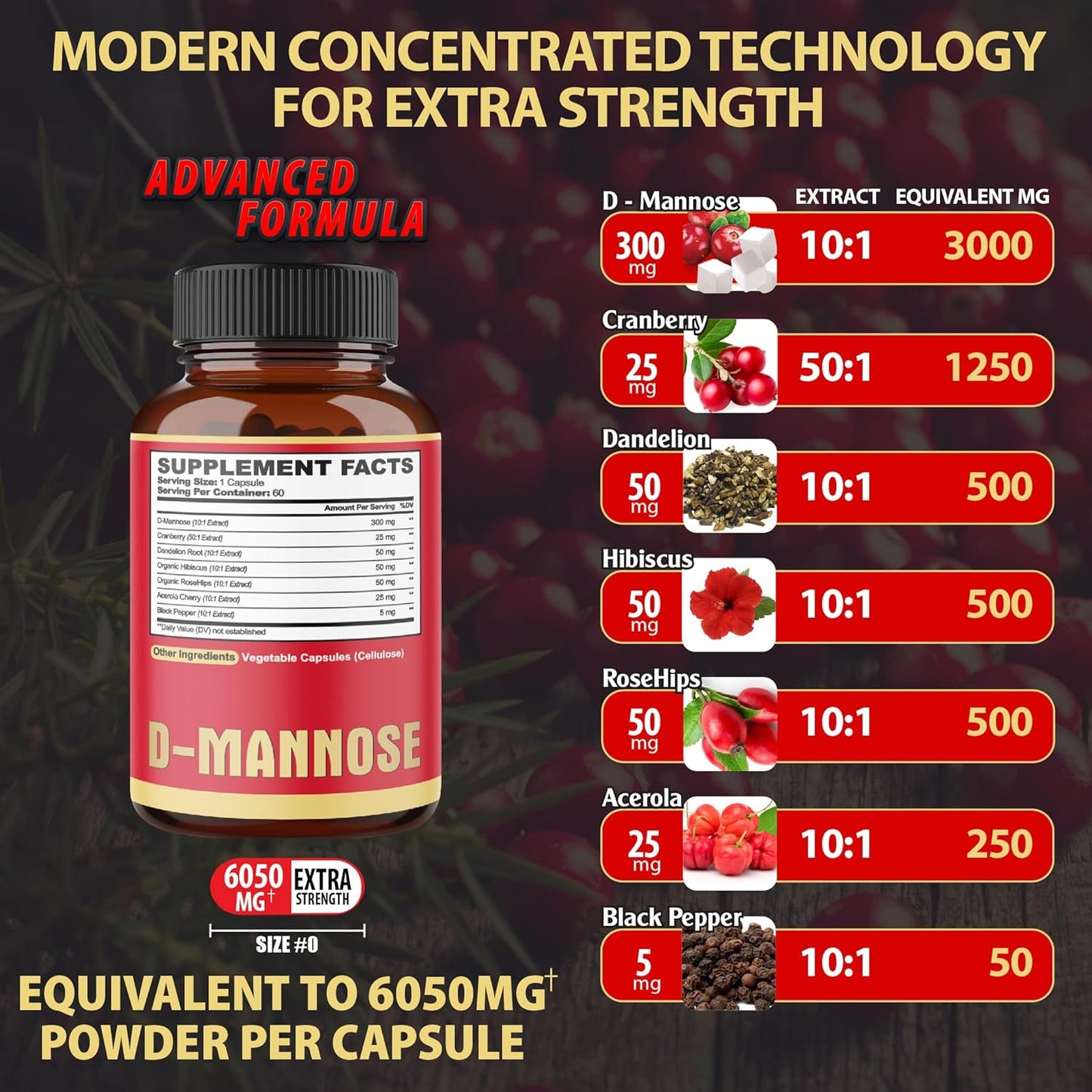 2 Packs of 60 Count Agobi D-Mannose Extract Capsules 6050mg - Natural Urinary Tract Health & Immune Support - 7in1 Blend with Cranberry, Dandelion, Hibiscus & More - 4 Month Supply