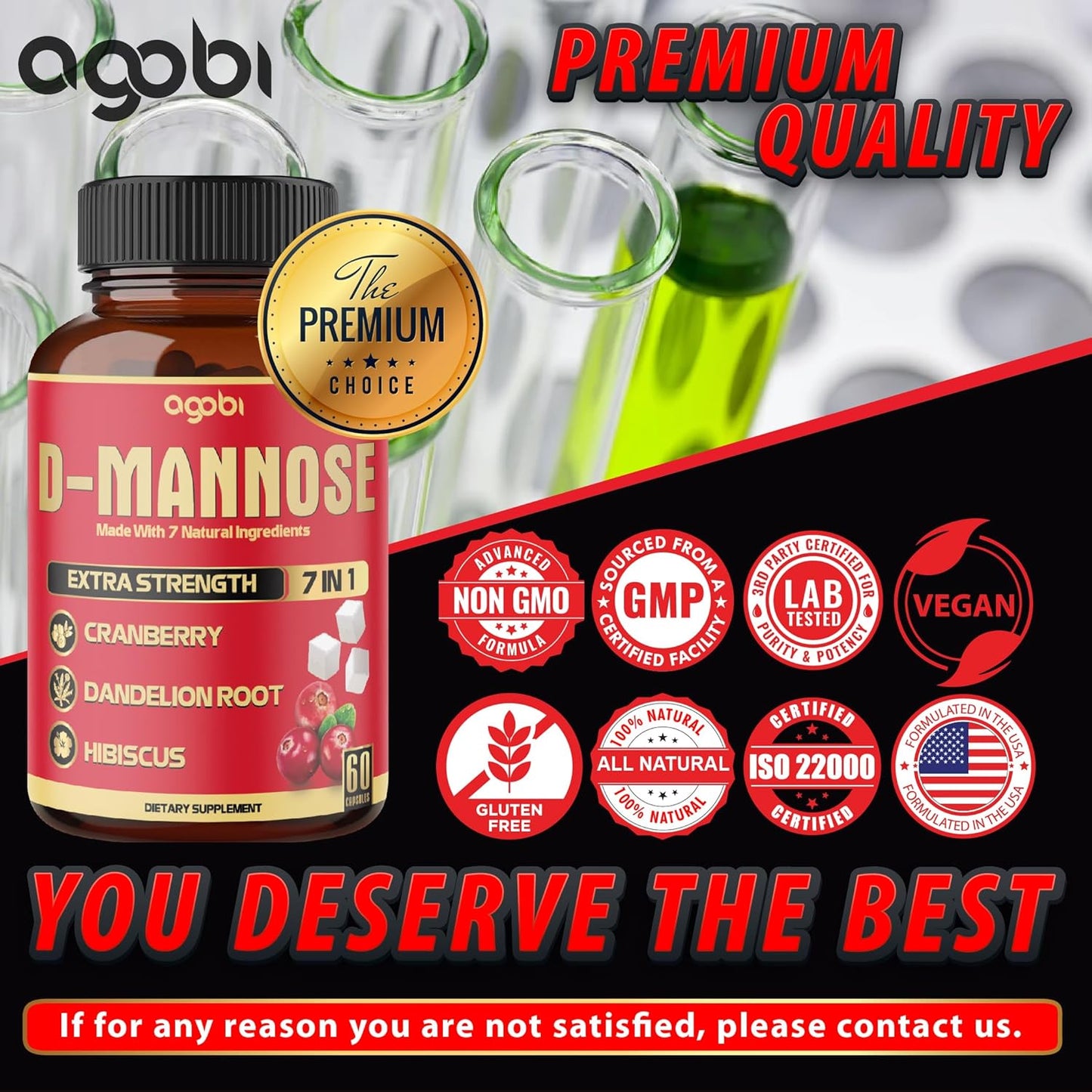 2 Packs of 60 Count Agobi D-Mannose Extract Capsules 6050mg - Natural Urinary Tract Health & Immune Support - 7in1 Blend with Cranberry, Dandelion, Hibiscus & More - 4 Month Supply