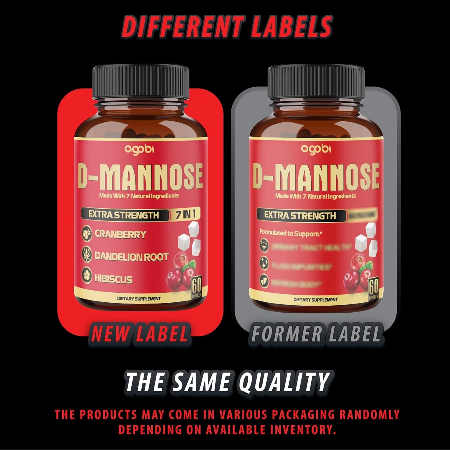 2 Packs of 60 Count Agobi D-Mannose Extract Capsules 6050mg - Natural Urinary Tract Health & Immune Support - 7in1 Blend with Cranberry, Dandelion, Hibiscus & More - 4 Month Supply