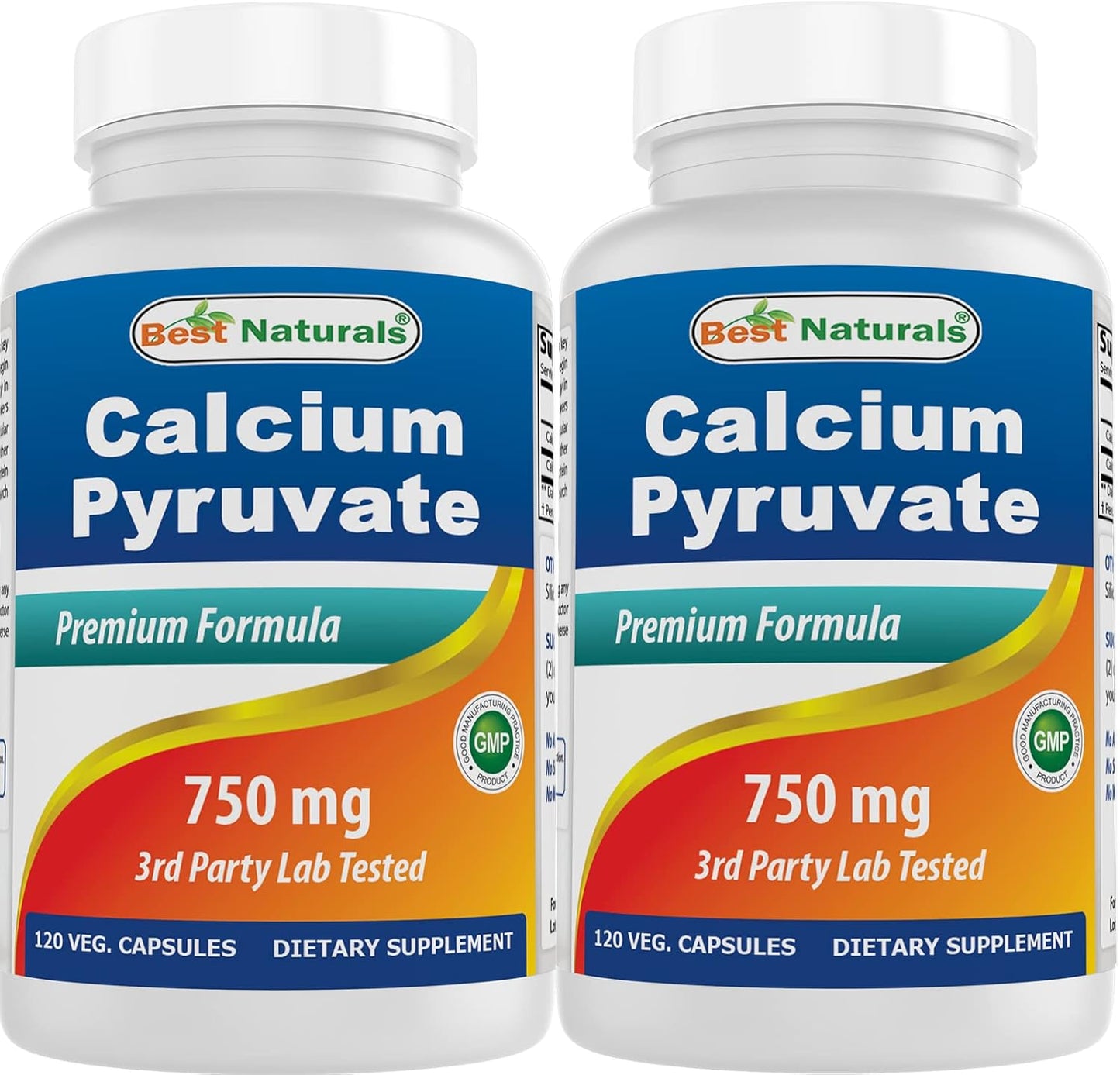 2 Packs of Best Naturals Calcium Pyruvate 750mg 120 Capsules for Energy & Metabolism Support