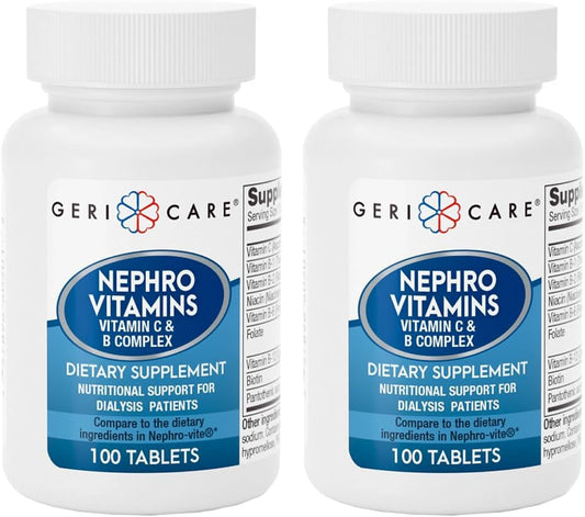 2 Packs of GeriCare Nephro Vitamin C & B Complex Tablets, 100 Count Nutritional Supplement
