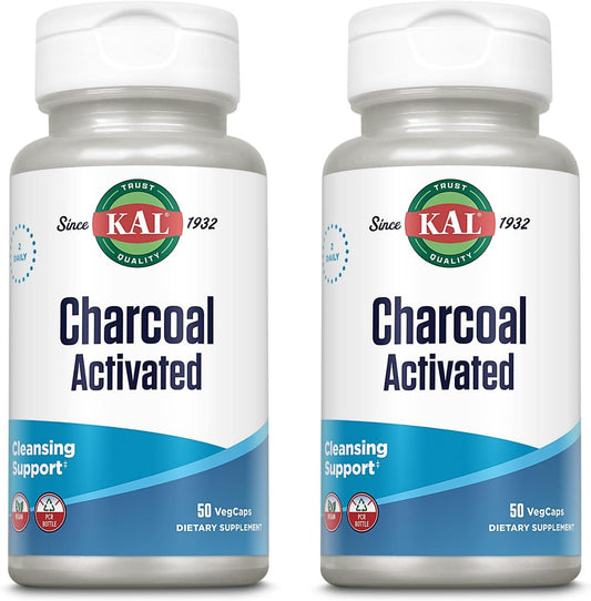 2 Packs of KAL Charcoal 280mg Capsules - 100 Capsules Total
