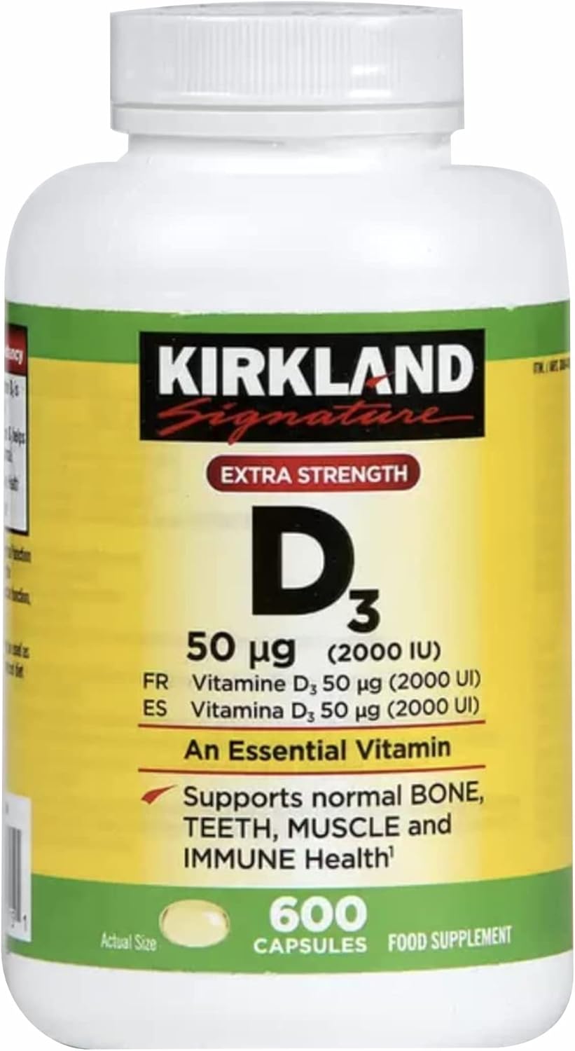 2 Packs of Kirkland Maximum Strength Vitamin D3 600 Softgels - 1200 Softgels Total