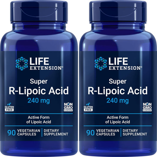 2 Packs of Life Extension Super R-Lipoic Acid 240mg, 90 Veg Capsules for Enhanced Longevity