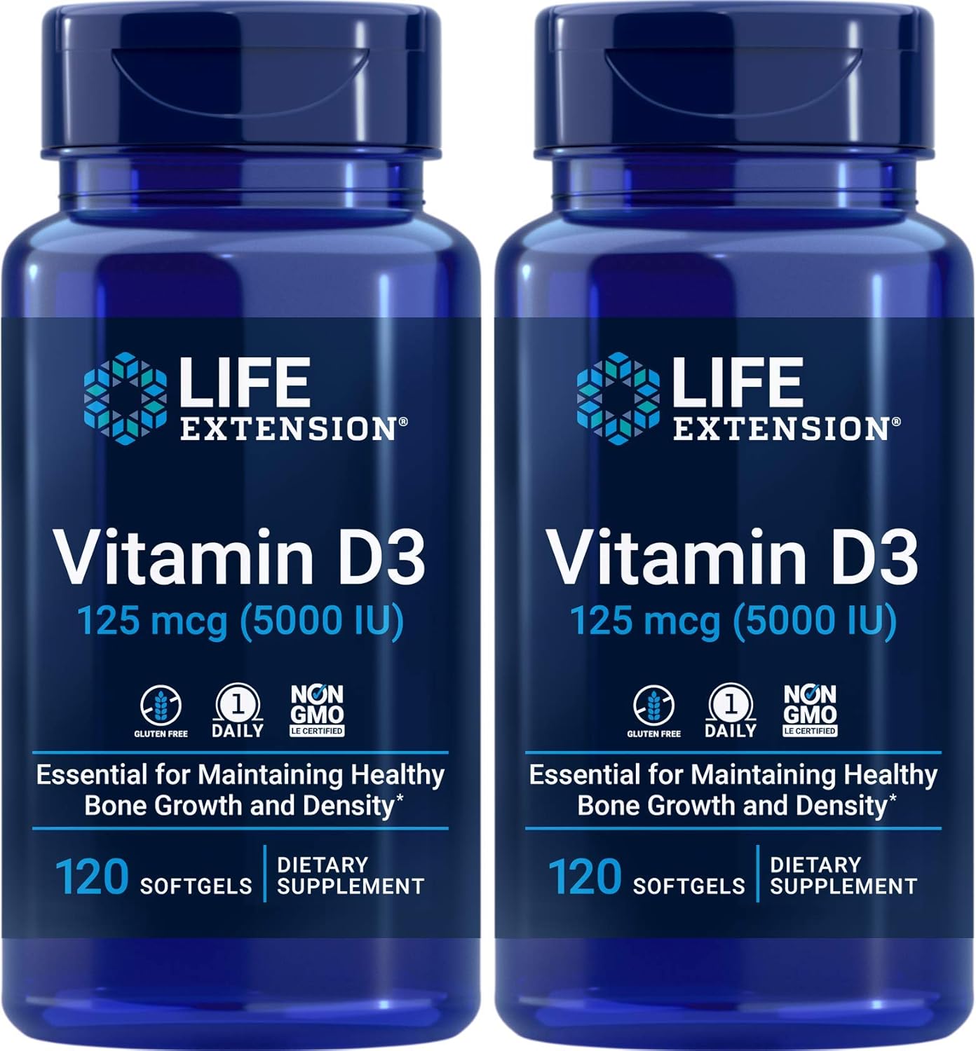 2 Packs of Life Extension Vitamin D3 5000 IU, 120 Softgels for Improved Health and Wellness