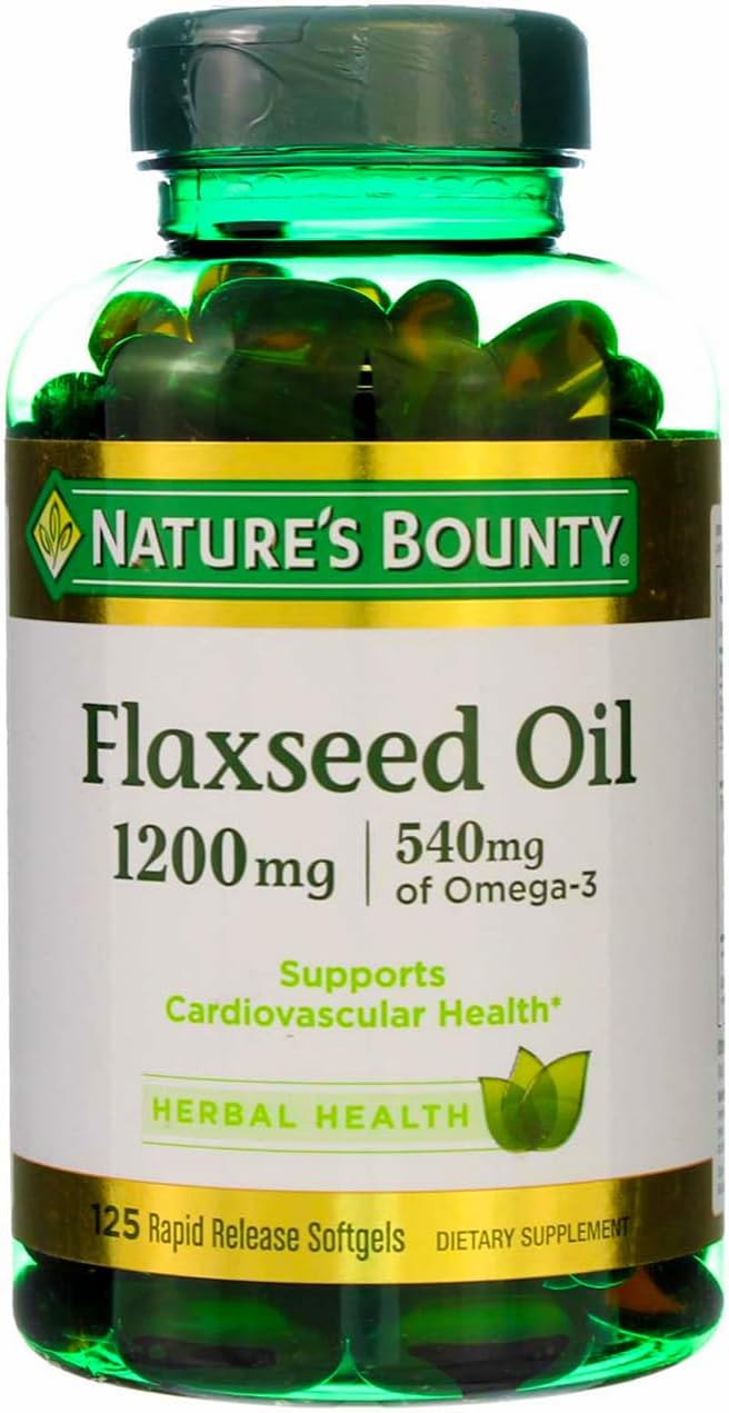 2 Packs of Nature's Bounty Flaxseed Oil 1200mg Softgels - 125 Count, Rapid Release, Natural Formula