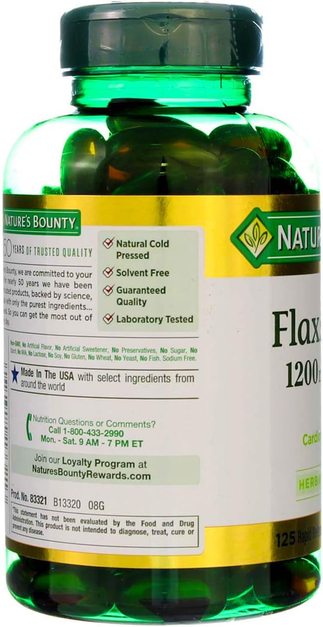 2 Packs of Nature's Bounty Flaxseed Oil 1200mg Softgels - 125 Count, Rapid Release, Natural Formula