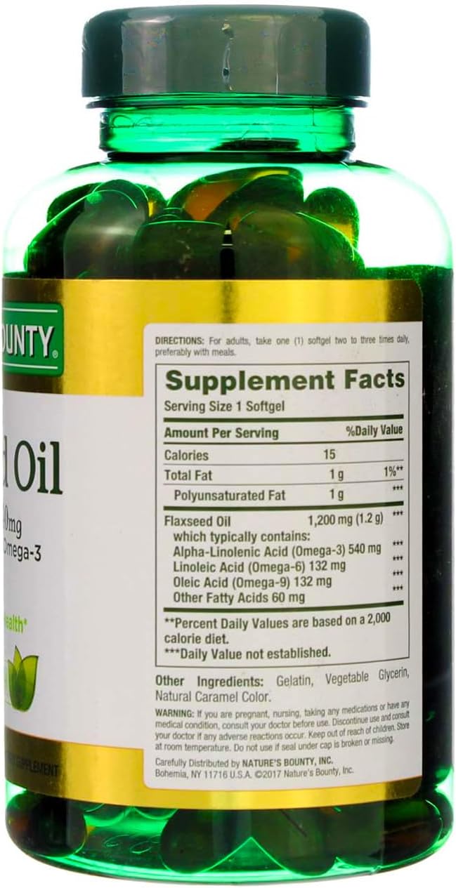 2 Packs of Nature's Bounty Flaxseed Oil 1200mg Softgels - 125 Count, Rapid Release, Natural Formula