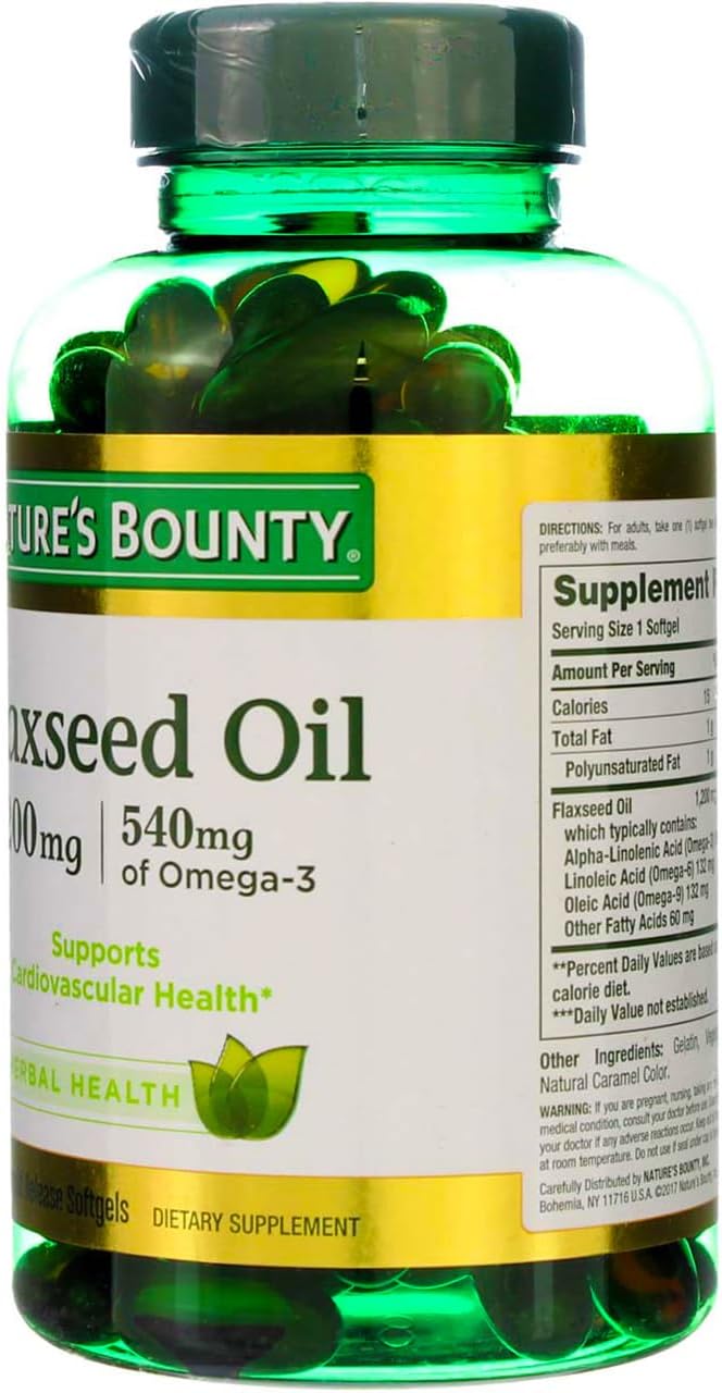 2 Packs of Nature's Bounty Flaxseed Oil 1200mg Softgels - 125 Count, Rapid Release, Natural Formula