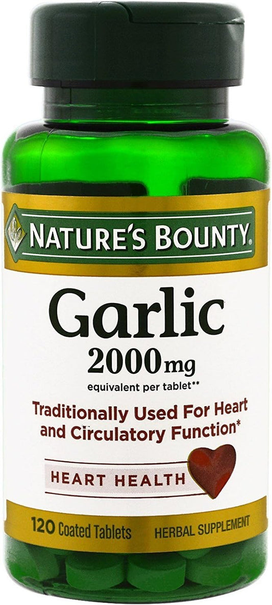 2 Packs of Nature's Bounty Garlic 2000mg, 120 Coated Tablets - Total of 240 Tablets