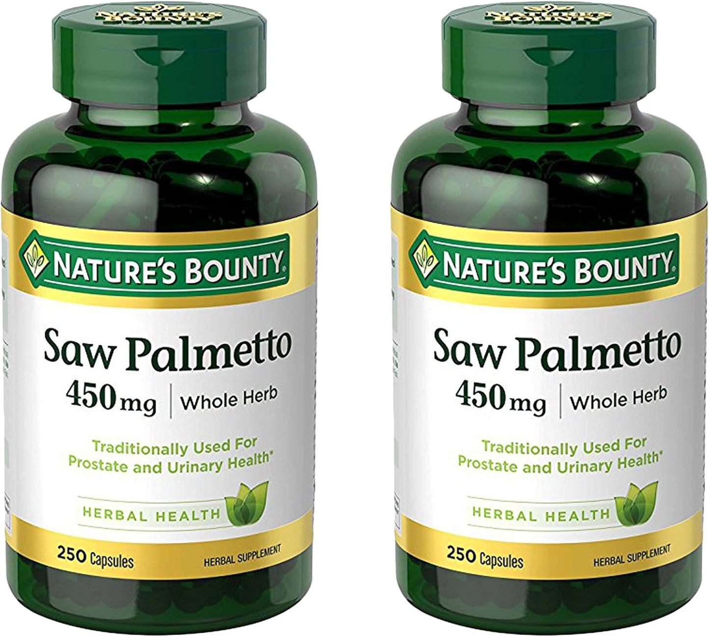 2 Packs of Nature's Bounty Saw Palmetto 450 mg Capsules - 500 Total Capsules