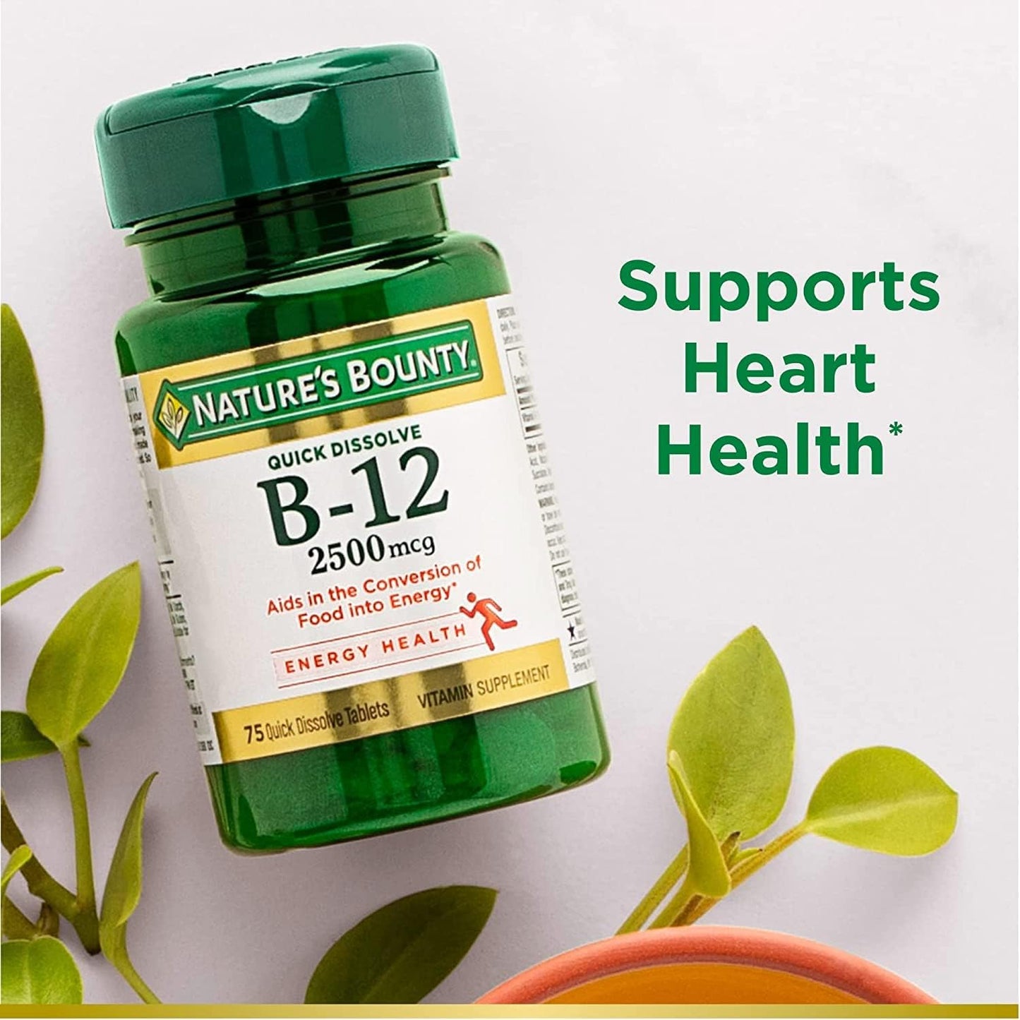 2 Packs of Nature's Bounty Vitamin B12 2500 mcg Quick Dissolve Tablets for Cellular Energy Support & Nervous System Health