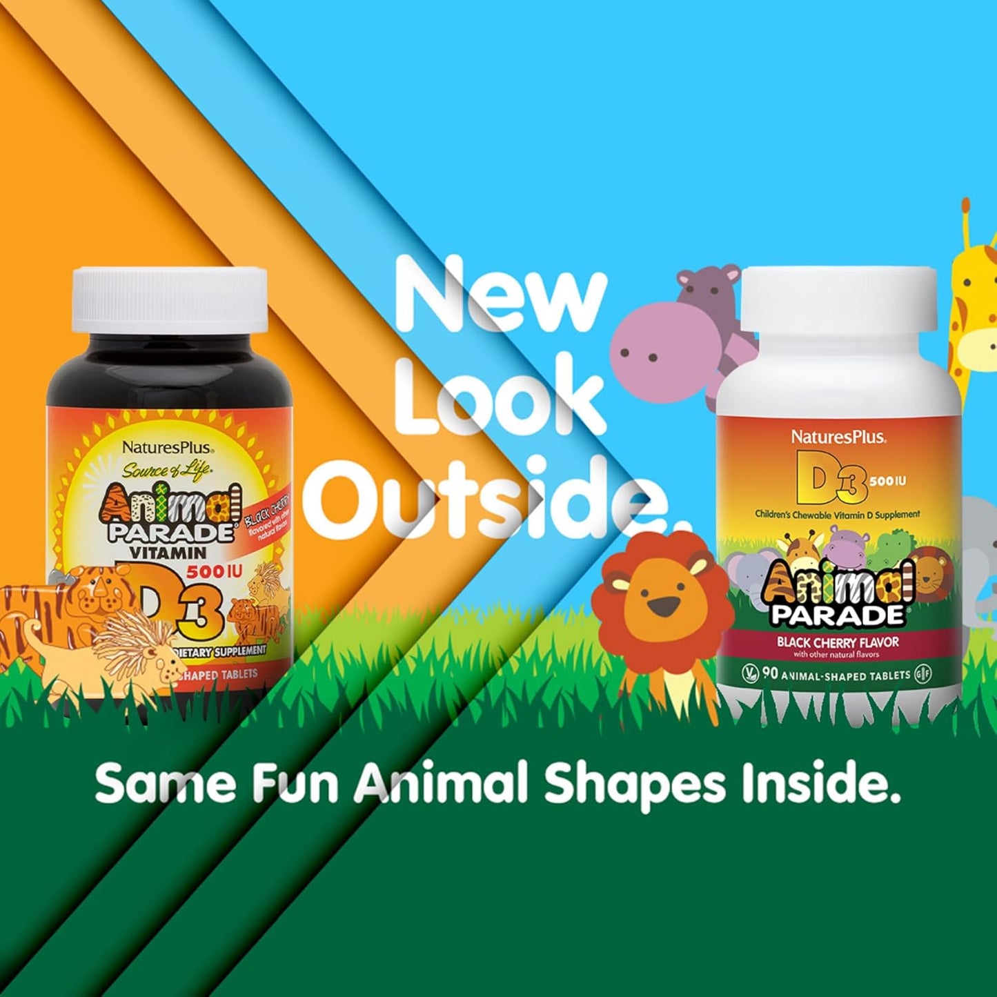 2 Packs of Natures Plus Animal Parade Vitamin D3 Children’s Chewables - Black Cherry Flavor - 90 Animal-Shaped Tablets per Pack - Gluten Free, Vegetarian, Hypoallergenic - 180 Total Servings