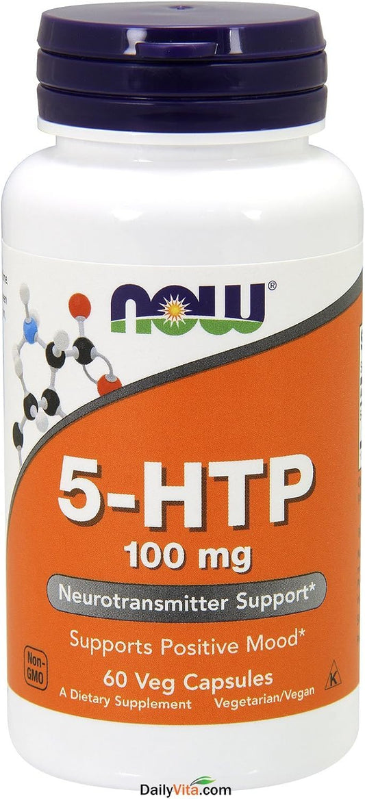 2 Packs of NOW Foods 5-HTP 100mg 60 VegiCaps - Natural Mood Support Supplement