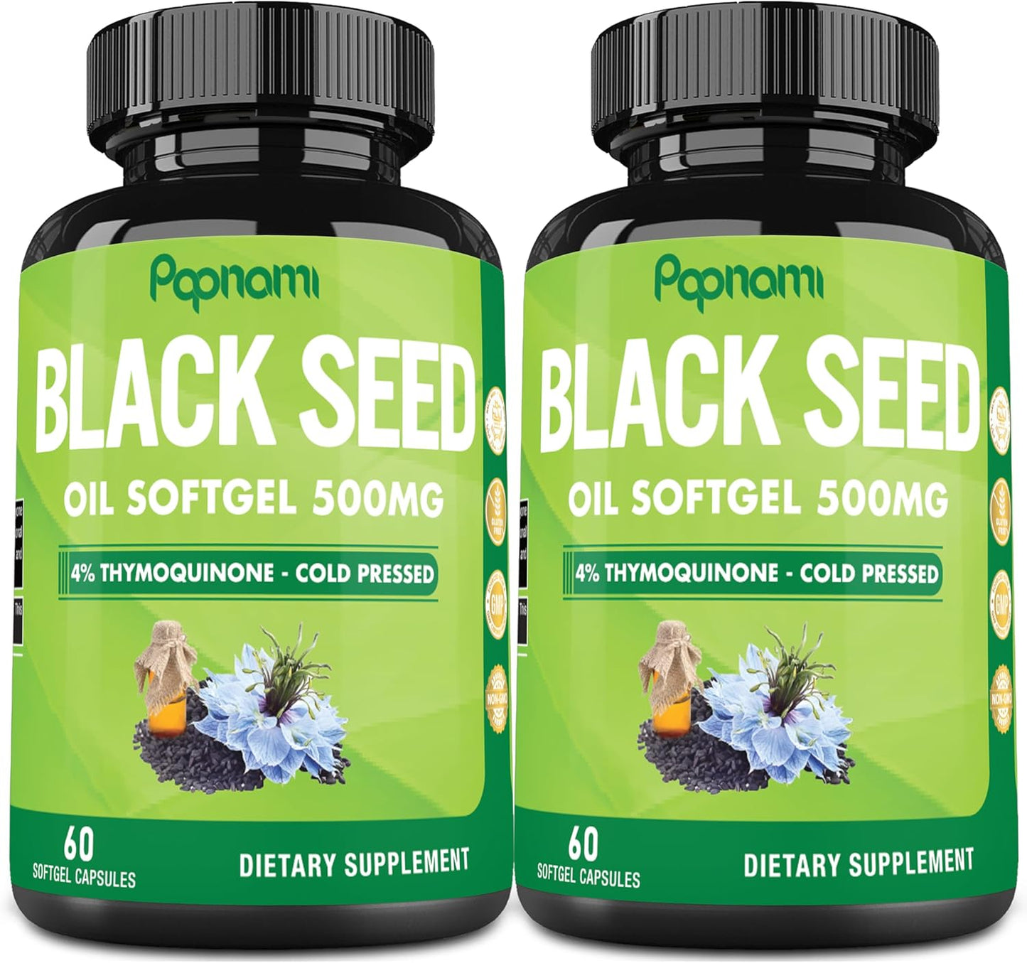 2 Packs of Papnami Premium Black Seed Oil Softgel Capsules - 60 Count 500mg - Boost Immunity, Circulation, Digestion, Skin, Hair & Body - 4 Month Supply