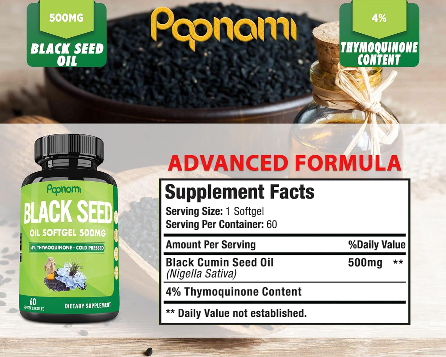 2 Packs of Papnami Premium Black Seed Oil Softgel Capsules - 60 Count 500mg - Boost Immunity, Circulation, Digestion, Skin, Hair & Body - 4 Month Supply