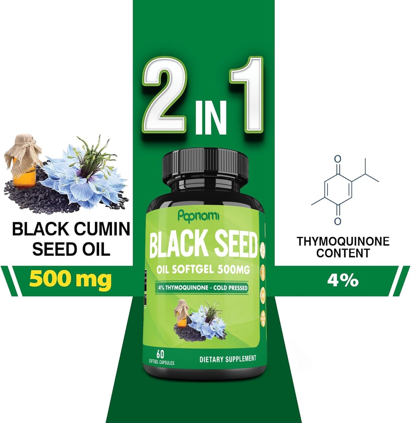 2 Packs of Papnami Premium Black Seed Oil Softgel Capsules - 60 Count 500mg - Boost Immunity, Circulation, Digestion, Skin, Hair & Body - 4 Month Supply