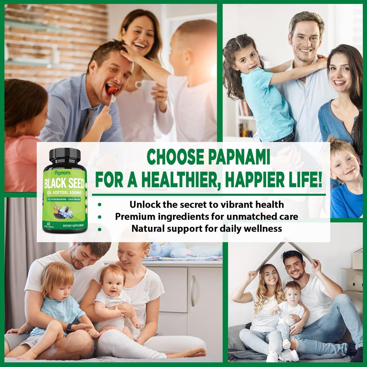 2 Packs of Papnami Premium Black Seed Oil Softgel Capsules - 60 Count 500mg - Boost Immunity, Circulation, Digestion, Skin, Hair & Body - 4 Month Supply