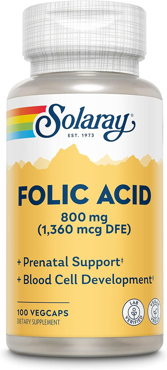 2 Packs of SOLARAY Folic Acid Capsules - 1360mcg, 100 Count in Total