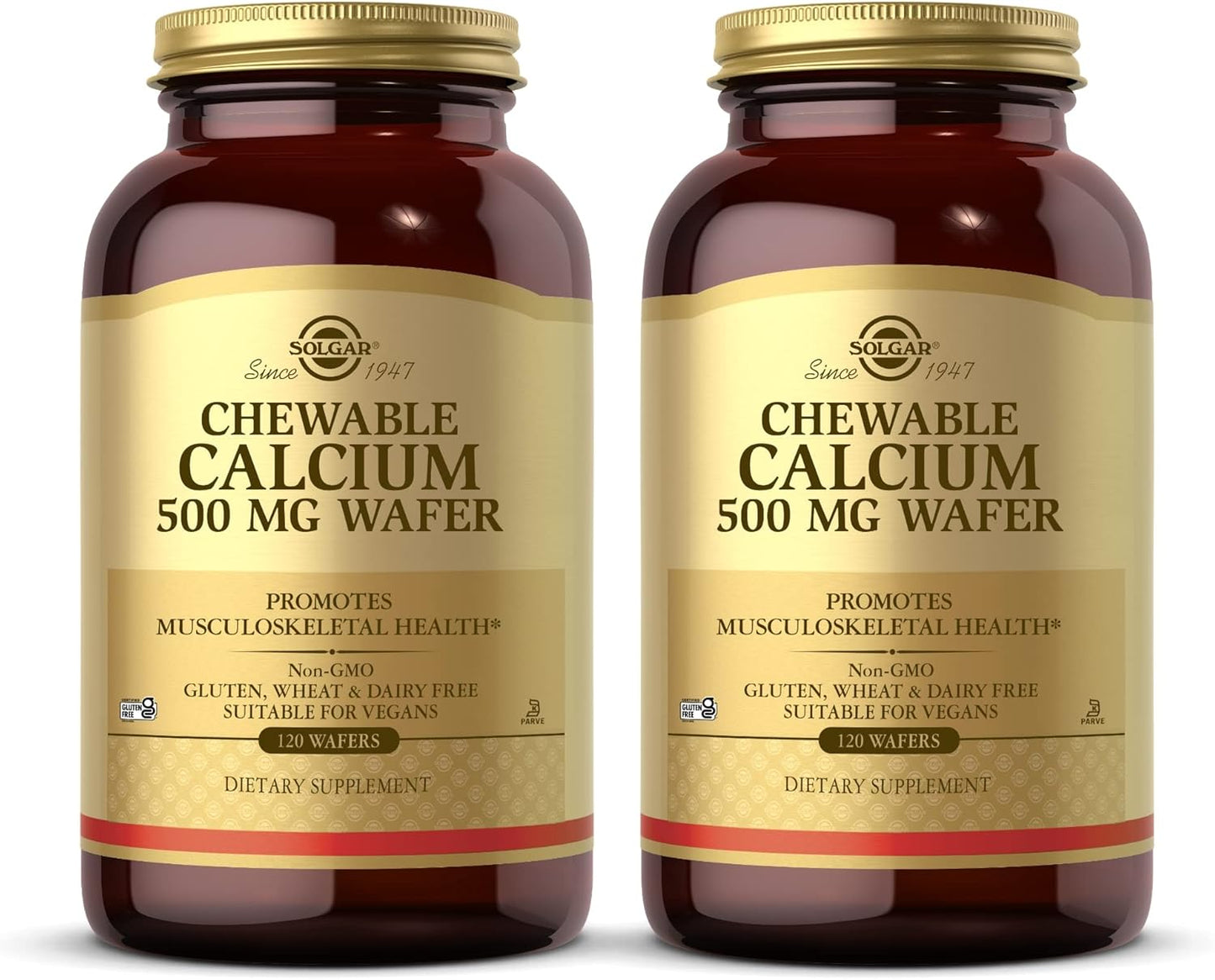 2 Packs of Solgar Chewable Calcium 500 mg - 120 Wafers Each - Supports Musculoskeletal Health - Non-GMO, Vegan, Gluten & Dairy Free - Kosher - 240 Total Servings
