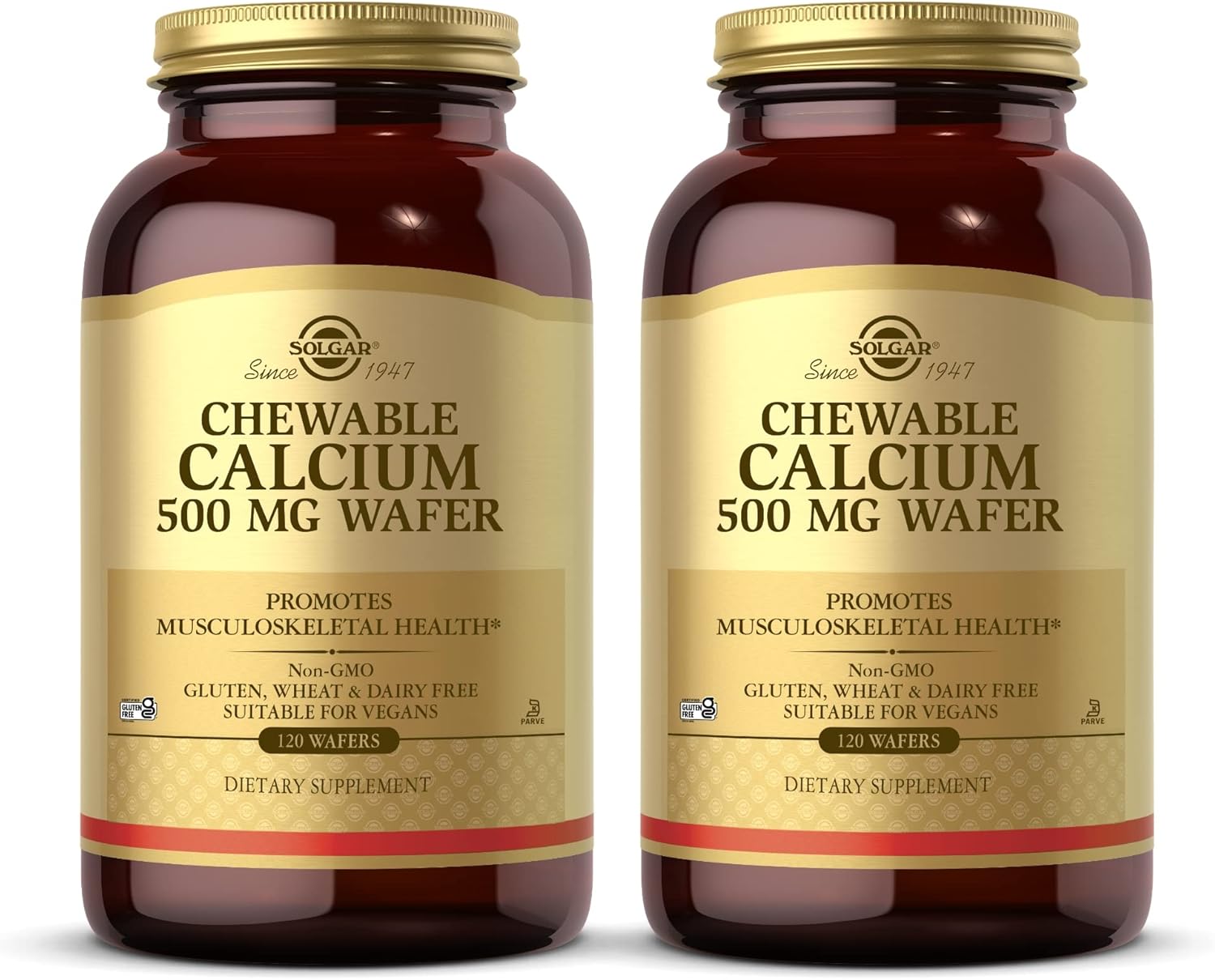 2 Packs of Solgar Chewable Calcium 500 mg - 120 Wafers Each - Supports Musculoskeletal Health - Non-GMO, Vegan, Gluten & Dairy Free - Kosher - 240 Total Servings