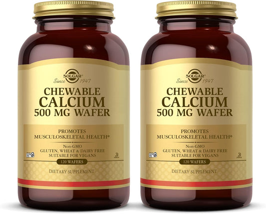 2 Packs of Solgar Chewable Calcium 500 mg - 120 Wafers Each - Supports Musculoskeletal Health - Non-GMO, Vegan, Gluten & Dairy Free - Kosher - 240 Total Servings