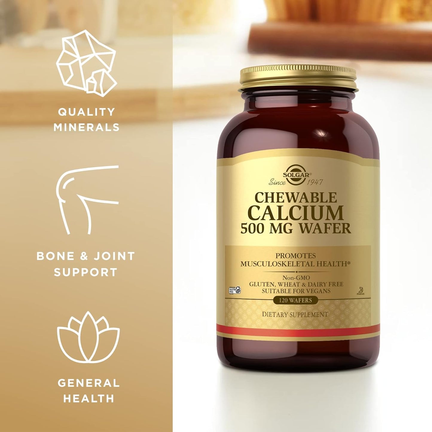 2 Packs of Solgar Chewable Calcium 500 mg - 120 Wafers Each - Supports Musculoskeletal Health - Non-GMO, Vegan, Gluten & Dairy Free - Kosher - 240 Total Servings