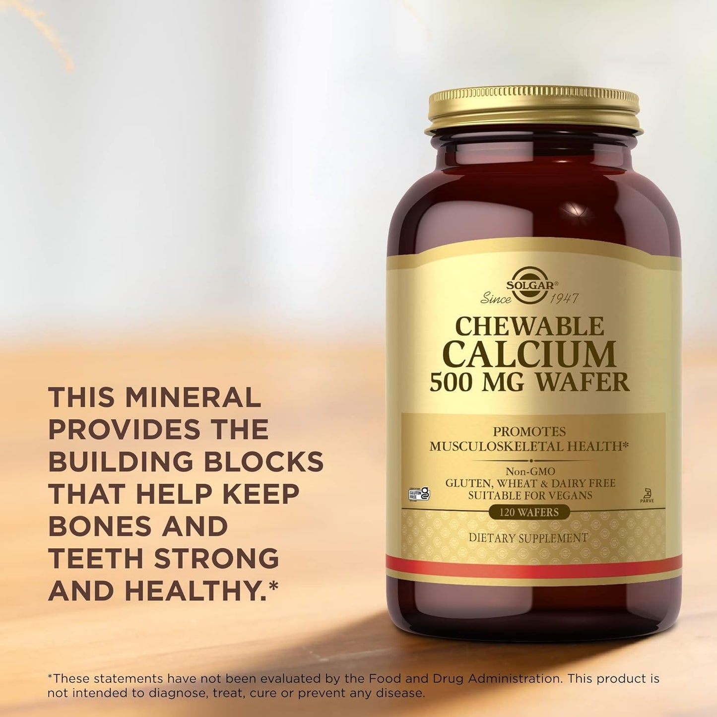 2 Packs of Solgar Chewable Calcium 500 mg - 120 Wafers Each - Supports Musculoskeletal Health - Non-GMO, Vegan, Gluten & Dairy Free - Kosher - 240 Total Servings