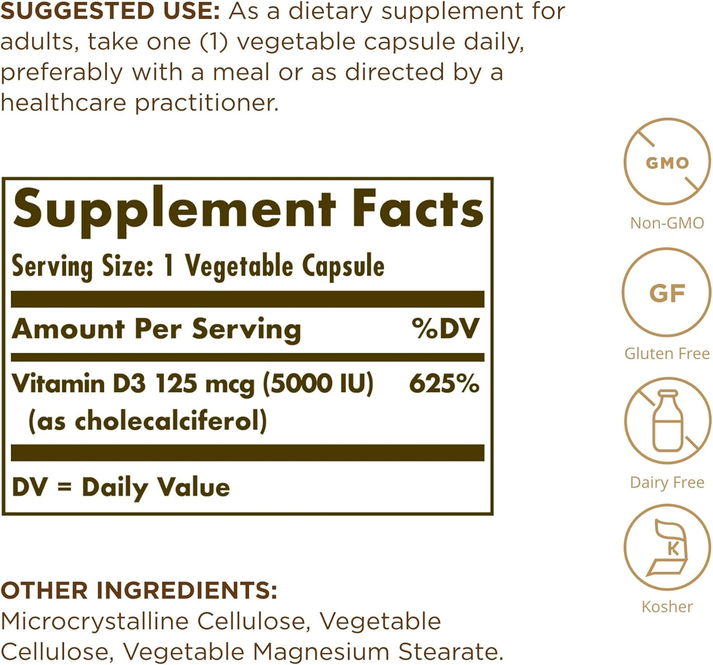 2 Packs of SOLGAR Vitamin D3 (Cholecalciferol) 125 mcg (5000 IU) - 240 Capsules Each - Non-GMO, Gluten Free, Dairy Free, Kosher - 480 Servings Total