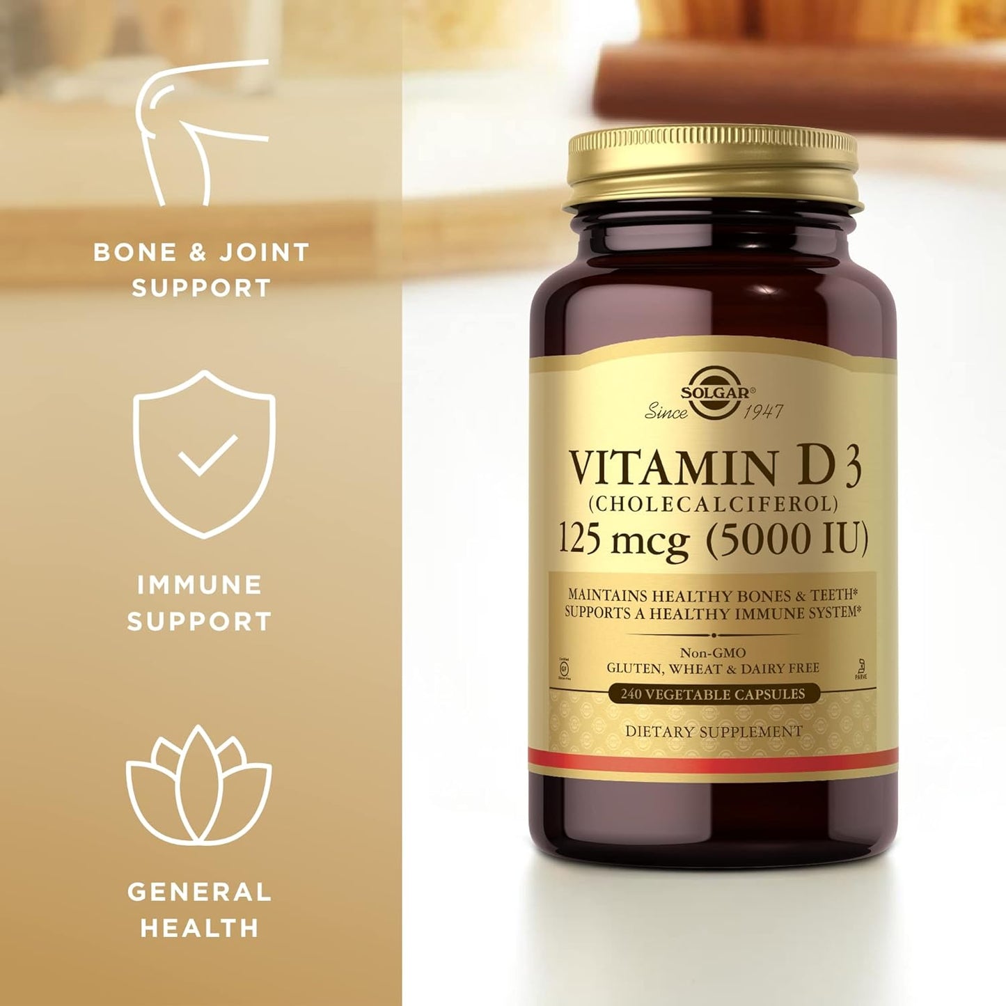 2 Packs of SOLGAR Vitamin D3 (Cholecalciferol) 125 mcg (5000 IU) - 240 Capsules Each - Non-GMO, Gluten Free, Dairy Free, Kosher - 480 Servings Total