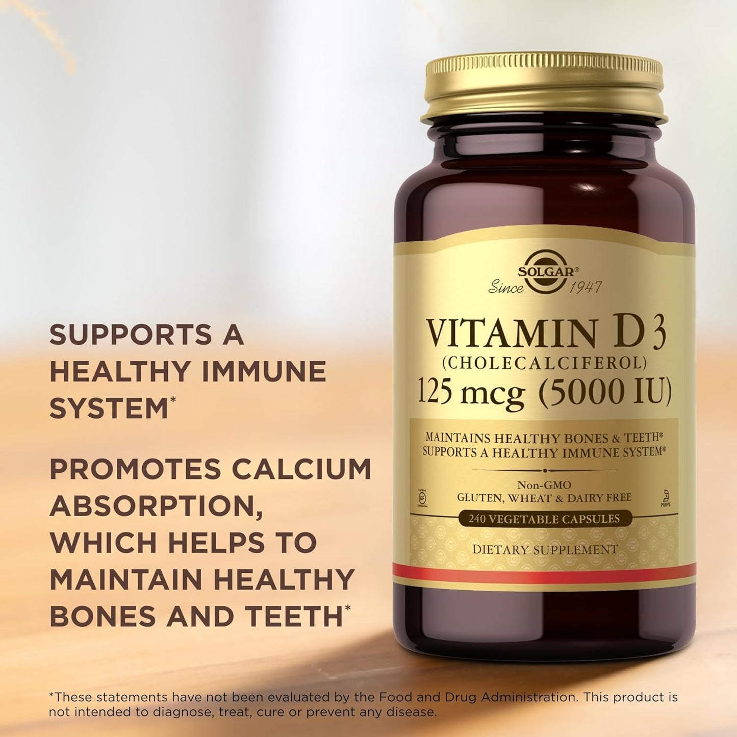 2 Packs of SOLGAR Vitamin D3 (Cholecalciferol) 125 mcg (5000 IU) - 240 Capsules Each - Non-GMO, Gluten Free, Dairy Free, Kosher - 480 Servings Total