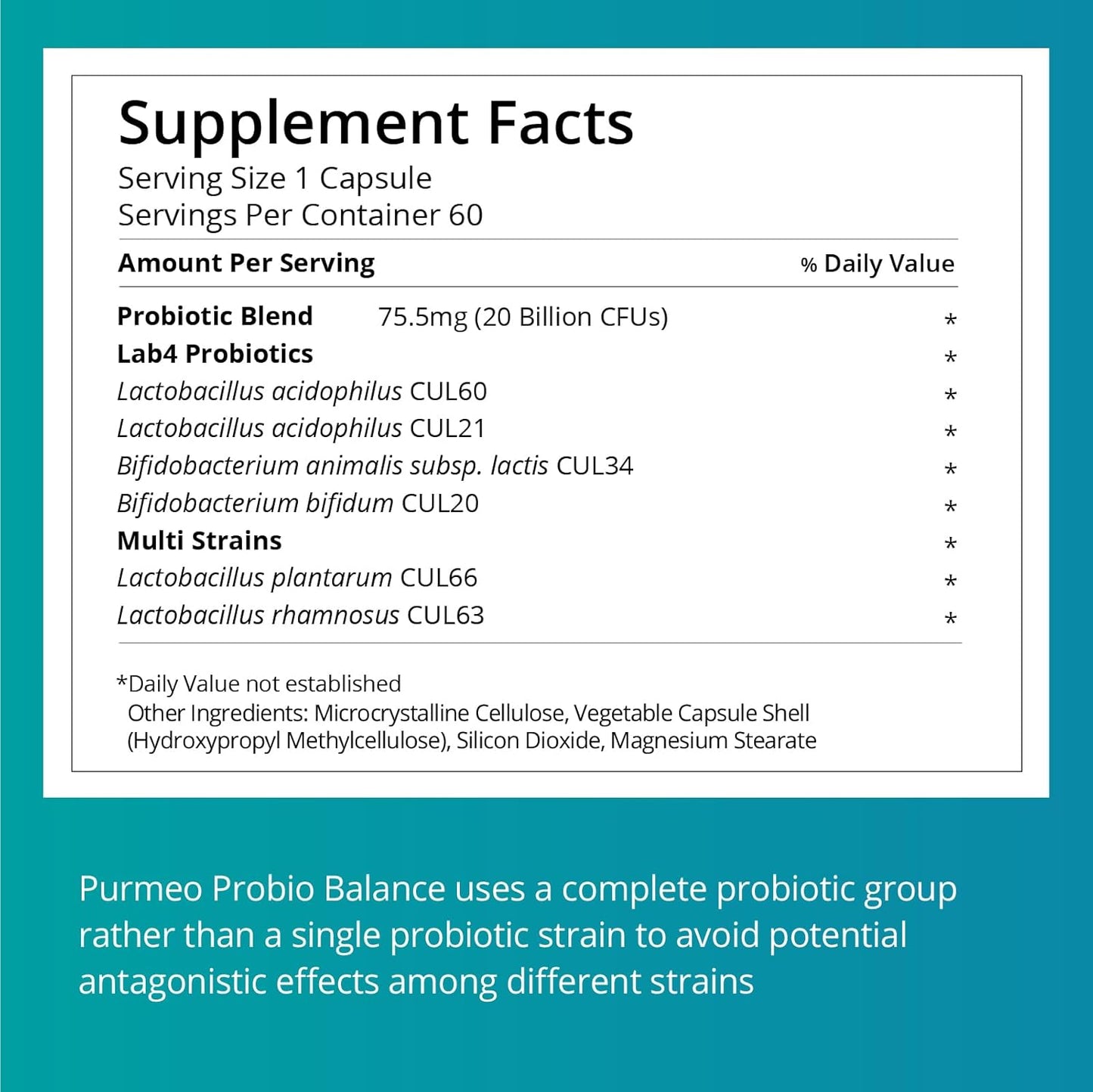 20 Billion Lab4 Probiotics for 8 Weeks Gut Health Support - Relief for IBS, Diarrhea & Bloating - Lactobacillus Acidophilus & Bifidobacteria - 60 Day Supply