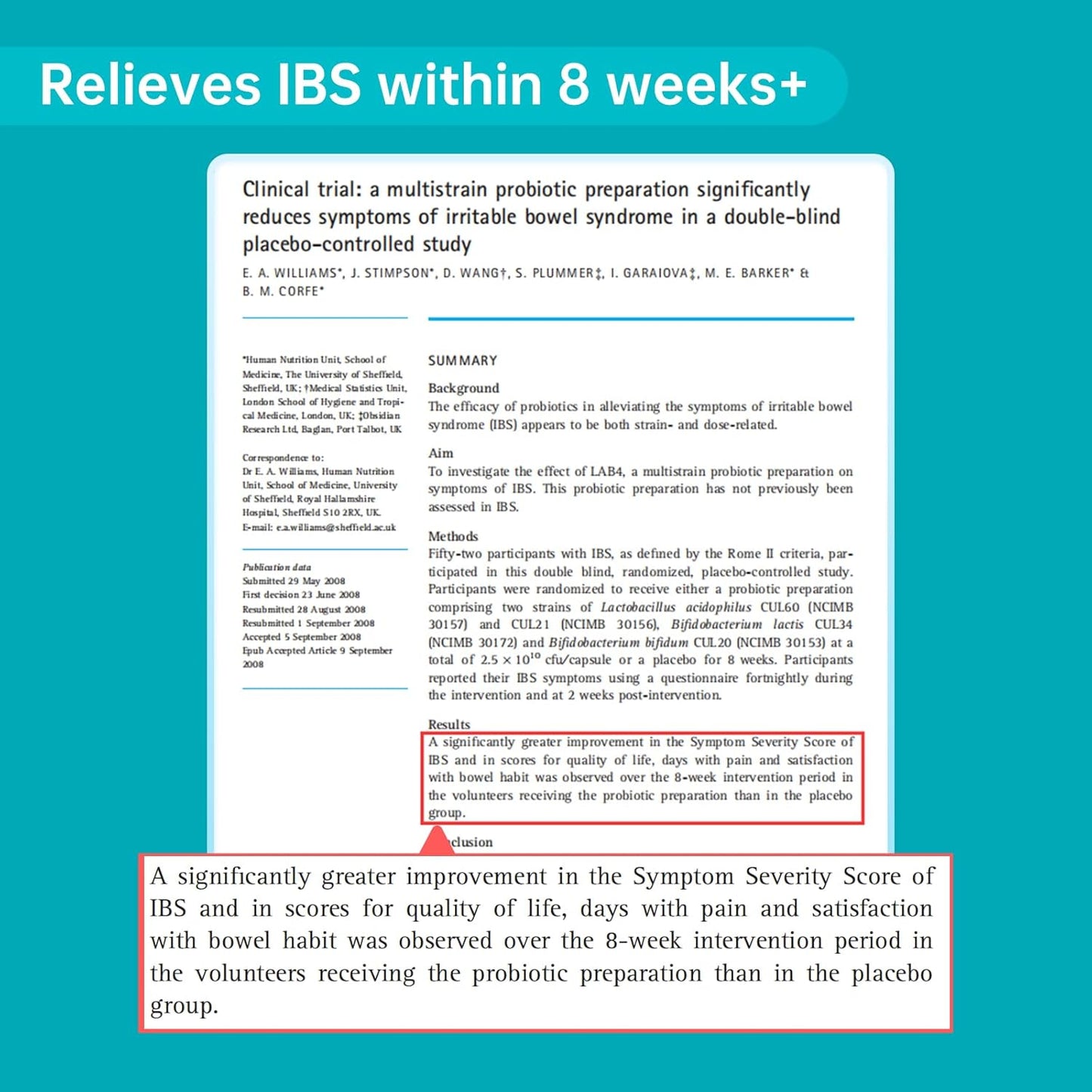 20 Billion Lab4 Probiotics for 8 Weeks Gut Health Support - Relief for IBS, Diarrhea & Bloating - Lactobacillus Acidophilus & Bifidobacteria - 60 Day Supply
