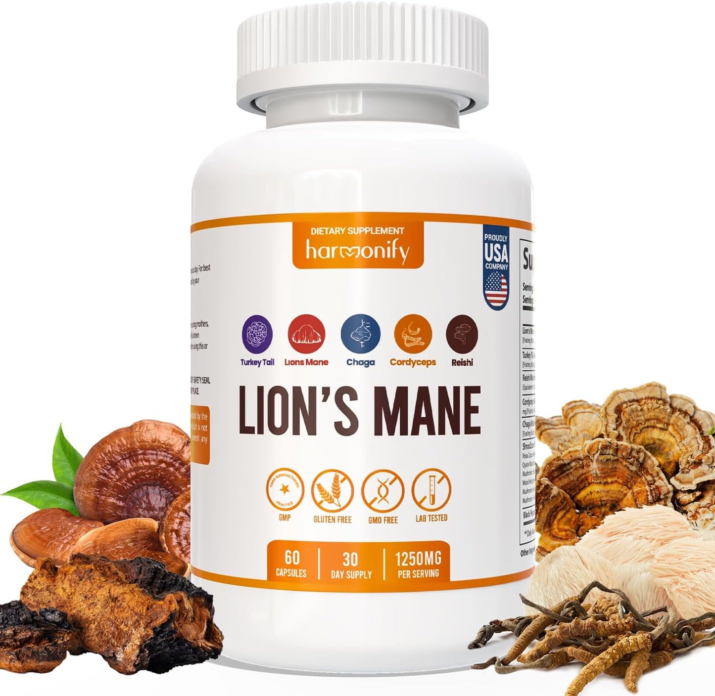 20-in-1 Mushroom Supplement Capsules with Lions Mane, Turkey Tail, Reishi, Cordyceps, Chaga, and More by HARMONIFY